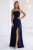 663-5 ELARA gorsetowa sukienka maxi z rozcięciem i wiązaniem na plecach - granatowa